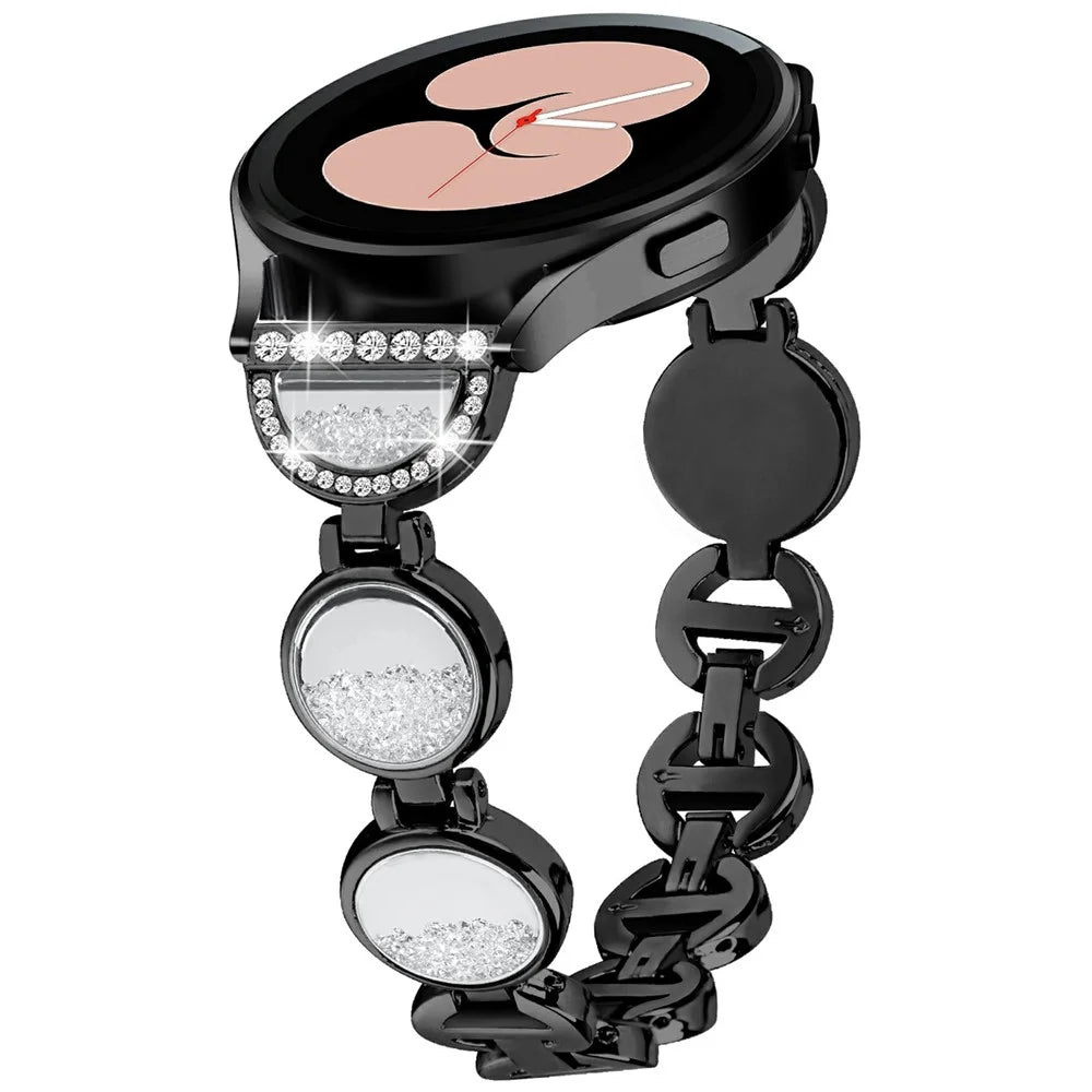 For Samsung Galaxy Watch7 44mm / 40mm Band Quicksand Design Metal Watch Strap Bracelet - Black - 2