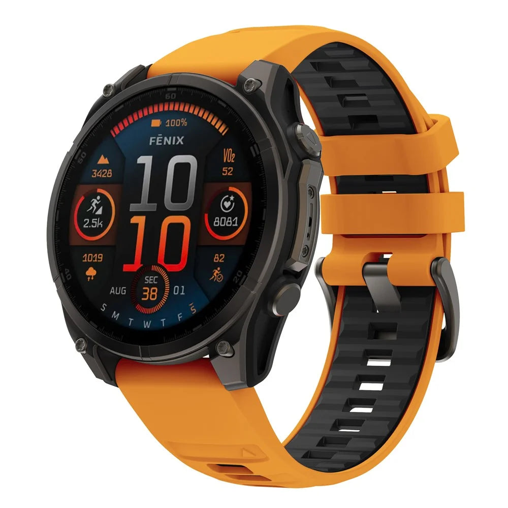 For Garmin Fenix 7X / 7X Pro 51mm / 6X / 6X Pro Replacement Band QuickFit 26mm Dual-Color Silicone Watch Strap - Orange / Black - 2