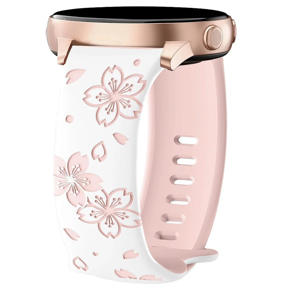 For Huawei Watch GT 3 42mm / GT 3 Pro 43mm / Samsung Gear Sport / Gear S2 Classic Watch Band Sakura Pattern 20mm Silicone Strap - White / Pink - 2