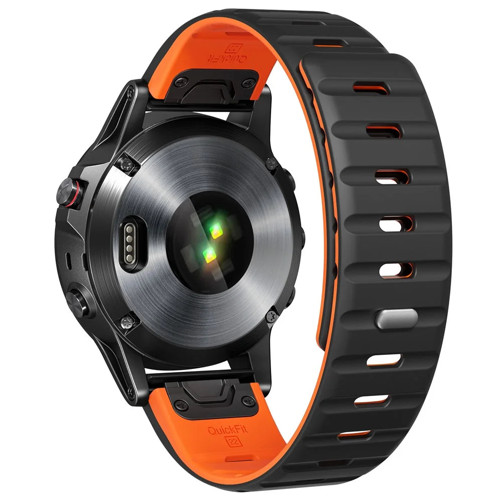 Silicone Strap for Garmin Fenix 8 51mm / Enduro 3 / Enduro 2 26mm Quick Release Magnetic Watch Band - Black+Orange - 1