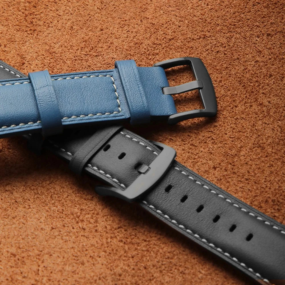 For Huawei Watch GT 5 46mm / GT 5 Pro 46mm / GT 4 46mm Replacement Band 22mm Genuine Cowhide Leather Watch Strap - Black - 6