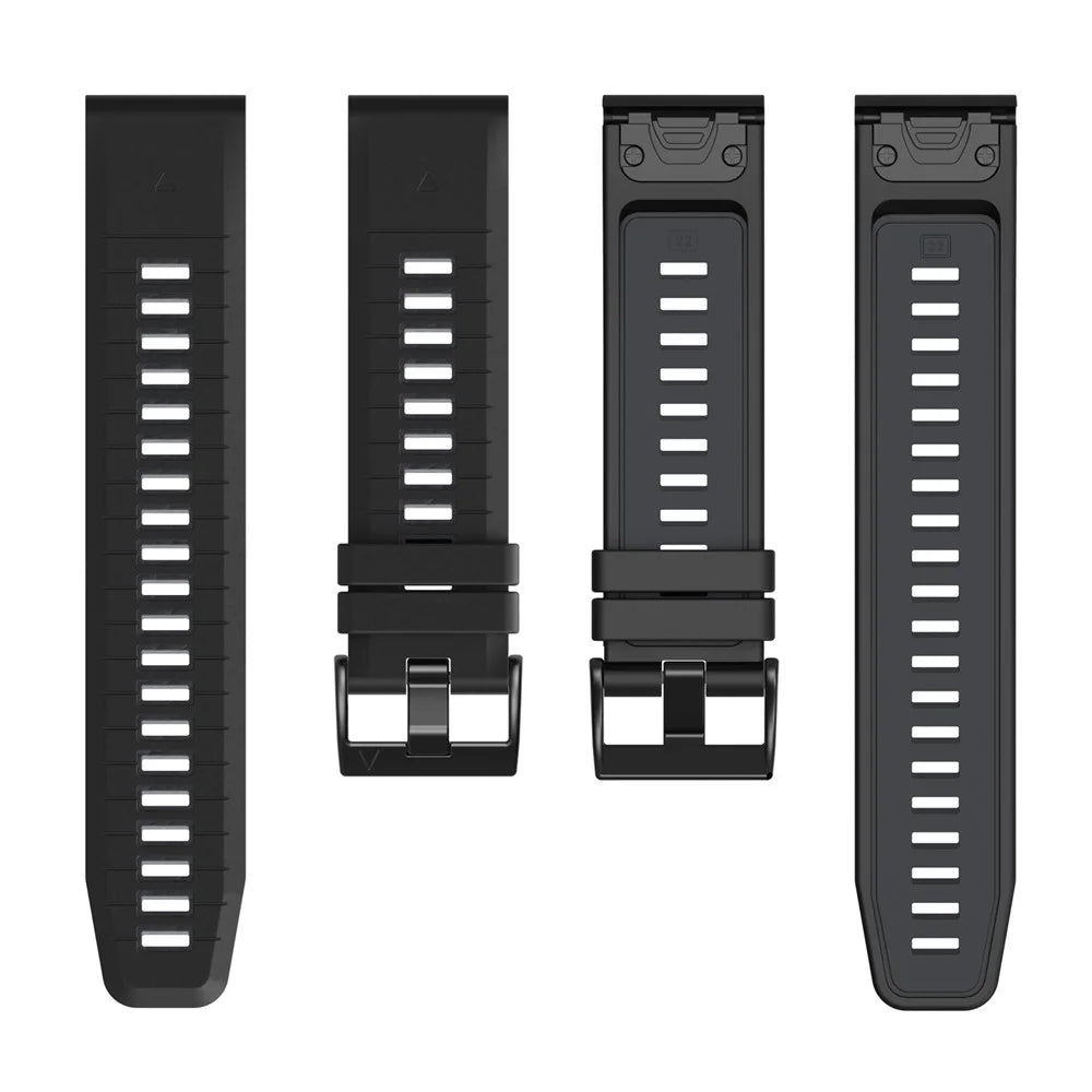 For Garmin Fenix 8 47mm / Fenix E 47mm / Fenix 7 Quick Release Watch Band Dual Color 22mm Silicone Wrist Strap - Black / Black - 2