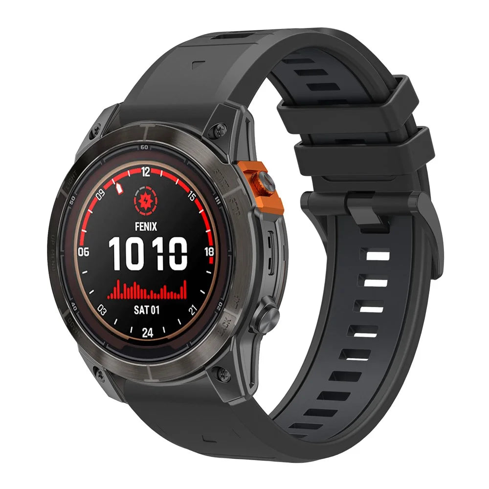 For Garmin Fenix 8 47mm / Fenix E 47mm / Fenix 7 Quick Release Watch Band Dual Color 22mm Silicone Wrist Strap - Black / Black - 4