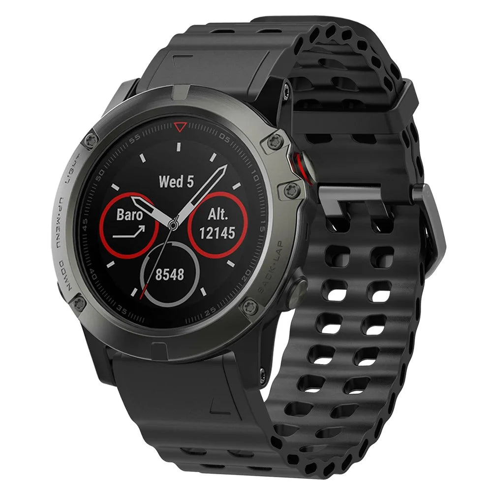 22mm Silicone Strap for Garmin Fenix 8 47mm / Fenix E 47mm / Quatix 7 Pro Multiple Holes Watchband - Black - 4