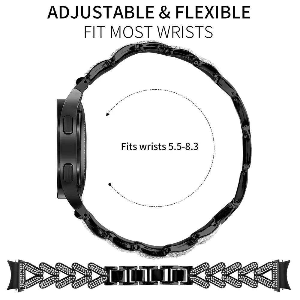 Zinc Alloy Watch Band with Quick Release Connector for Samsung Galaxy Watch4 / Watch5 40mm / 44mm / 45mm Rhinestone Decor Watch Strap - Black - 7