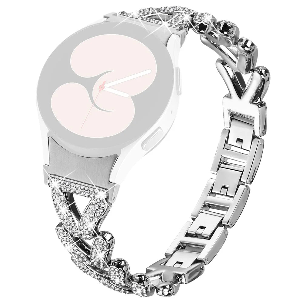 Zinc Alloy Watch Band Rhinestone Decor with Connector for Samsung Galaxy Watch4 / Watch5 40mm / 44mm / 45mm Twisted Watch Strap - Silver - 1