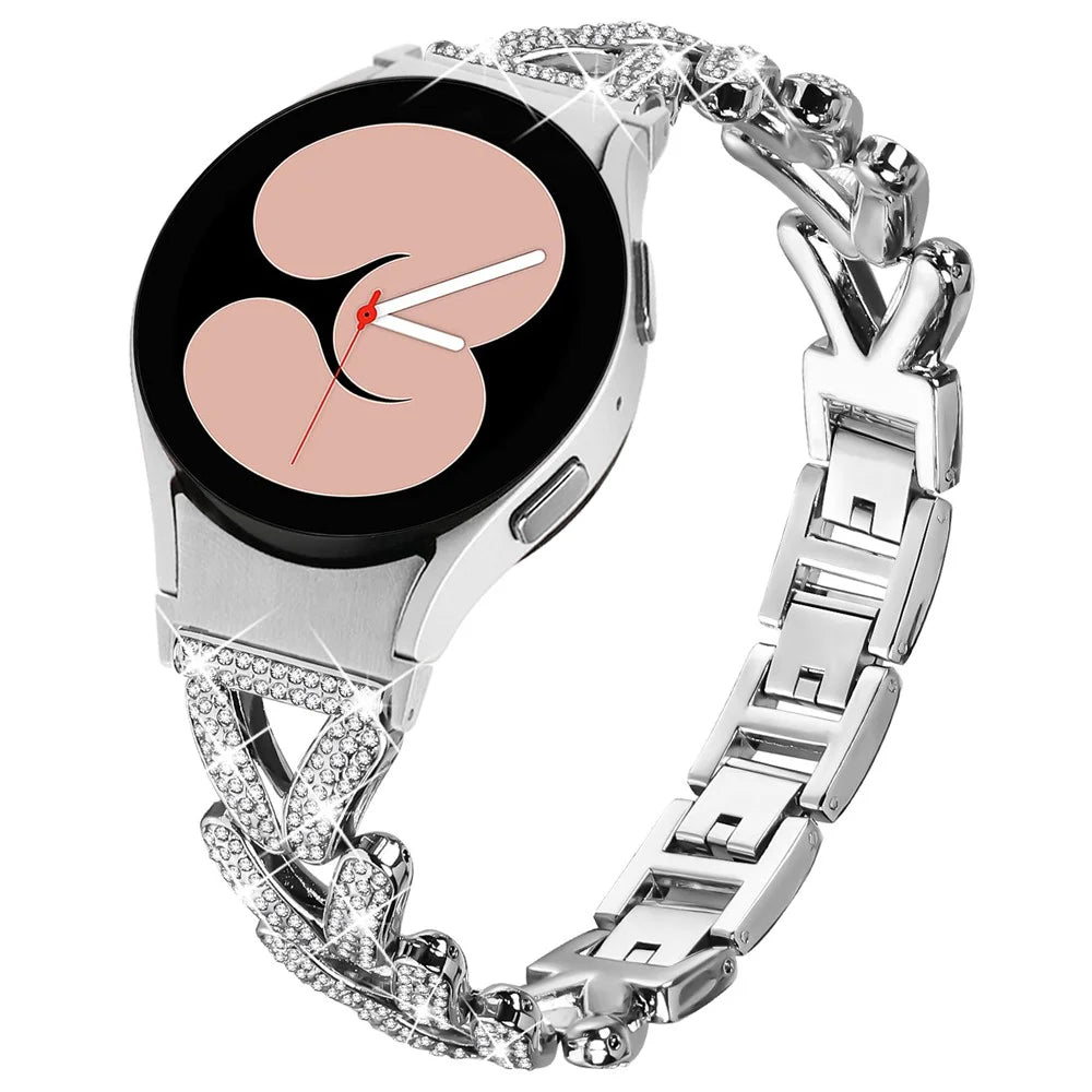 Zinc Alloy Watch Band Rhinestone Decor with Connector for Samsung Galaxy Watch4 / Watch5 40mm / 44mm / 45mm Twisted Watch Strap - Silver - 2