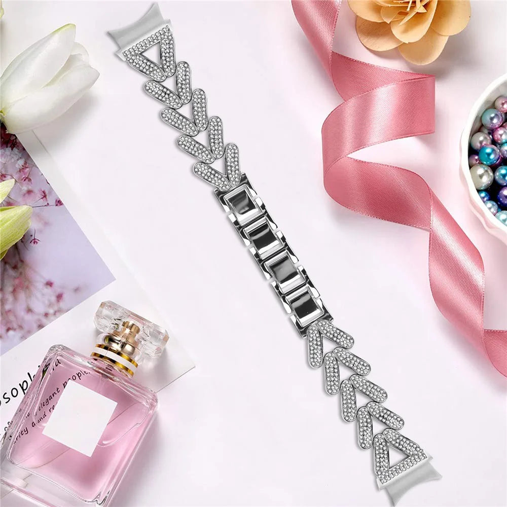 Zinc Alloy Watch Band Rhinestone Decor with Connector for Samsung Galaxy Watch4 / Watch5 40mm / 44mm / 45mm Twisted Watch Strap - Silver - 4