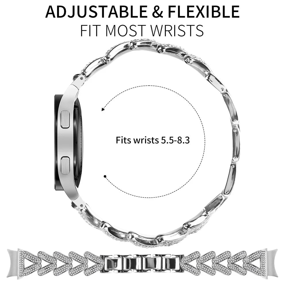 Zinc Alloy Watch Band Rhinestone Decor with Connector for Samsung Galaxy Watch4 / Watch5 40mm / 44mm / 45mm Twisted Watch Strap - Silver - 7