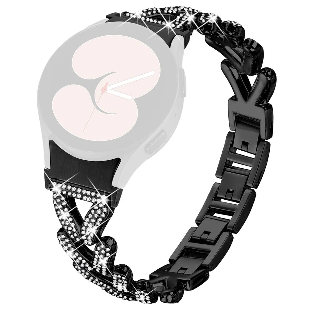 Zinc Alloy Watch Band Rhinestone Decor with Connector for Samsung Galaxy Watch6 Classic 47mm / 43mm / Watch6 44mm / 40mm - Black - 1