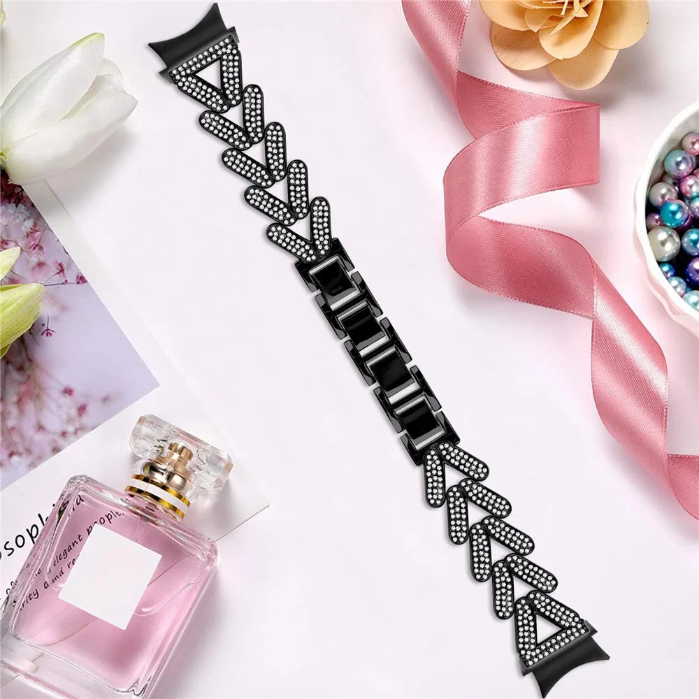 Zinc Alloy Watch Band Rhinestone Decor with Connector for Samsung Galaxy Watch6 Classic 47mm / 43mm / Watch6 44mm / 40mm - Black - 4