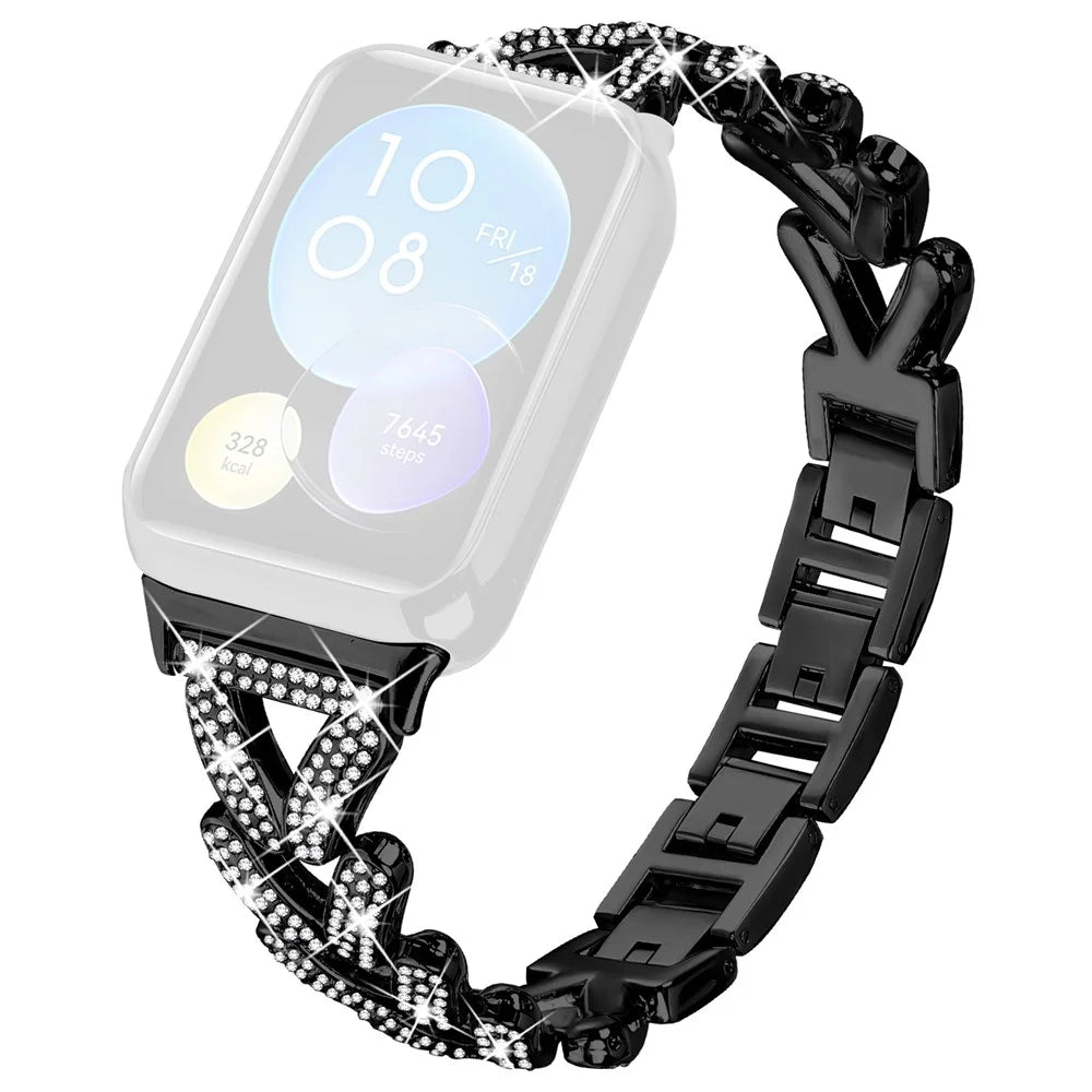 Zinc Alloy Twisted Watch Band Rhinestone Decor for Xiaomi Smart Band 10 Pro / 9 Pro / 8 Pro / Redmi Watch 6 / 5 / 4 Watch Strap - Black - 1
