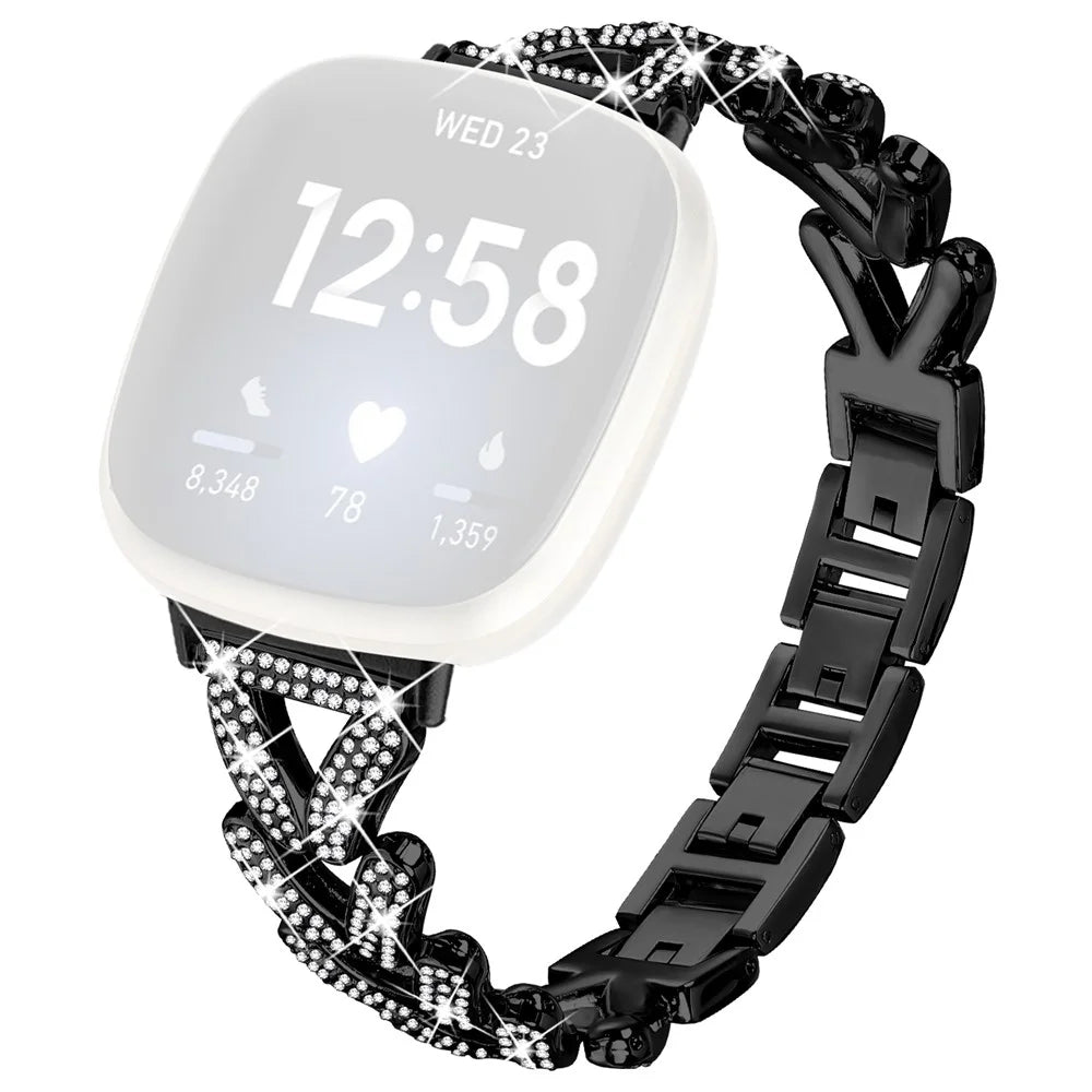 Zinc Alloy Twisted Watch Band Rhinestone Decor for Fitbit Versa 4 / Fitbit Sense 2 Watch Strap - Black - 1