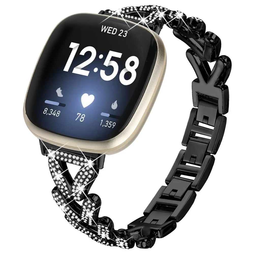 Zinc Alloy Twisted Watch Band Rhinestone Decor for Fitbit Versa 4 / Fitbit Sense 2 Watch Strap - Black - 2
