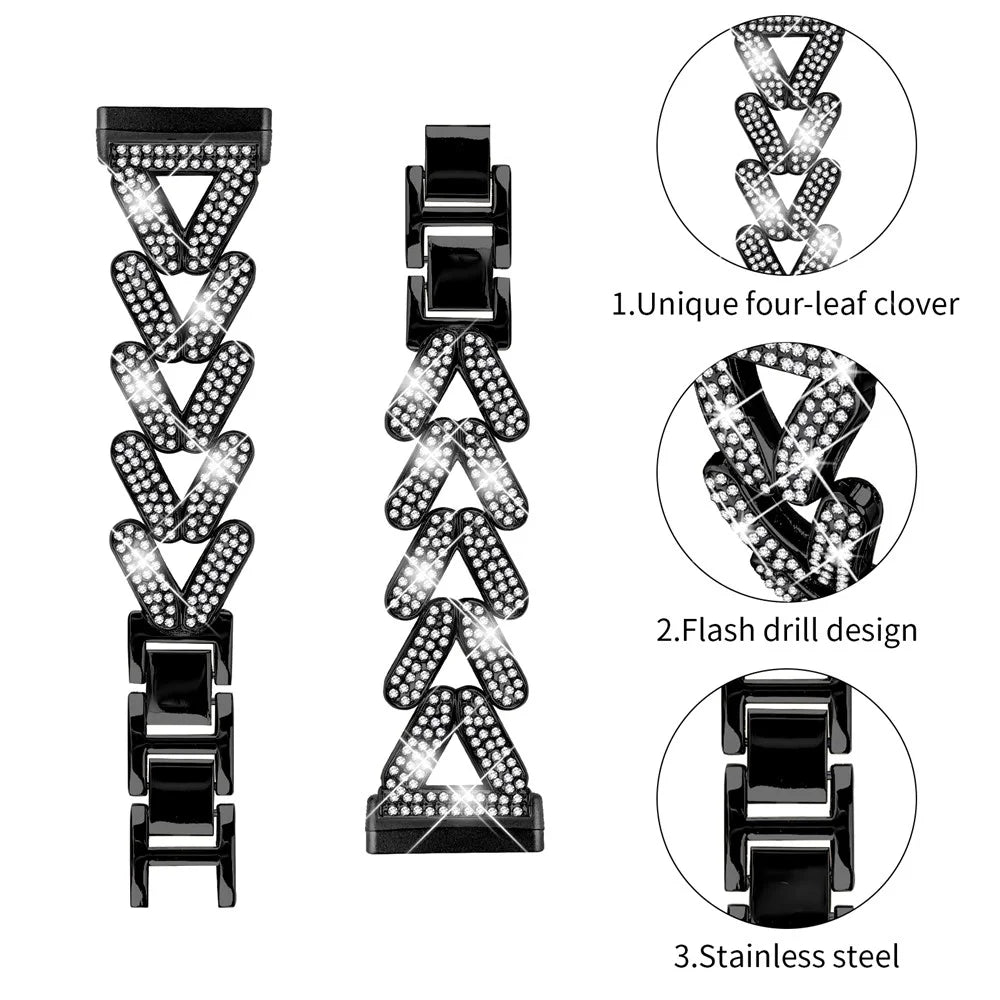 Zinc Alloy Twisted Watch Band Rhinestone Decor for Fitbit Versa 4 / Fitbit Sense 2 Watch Strap - Black - 3