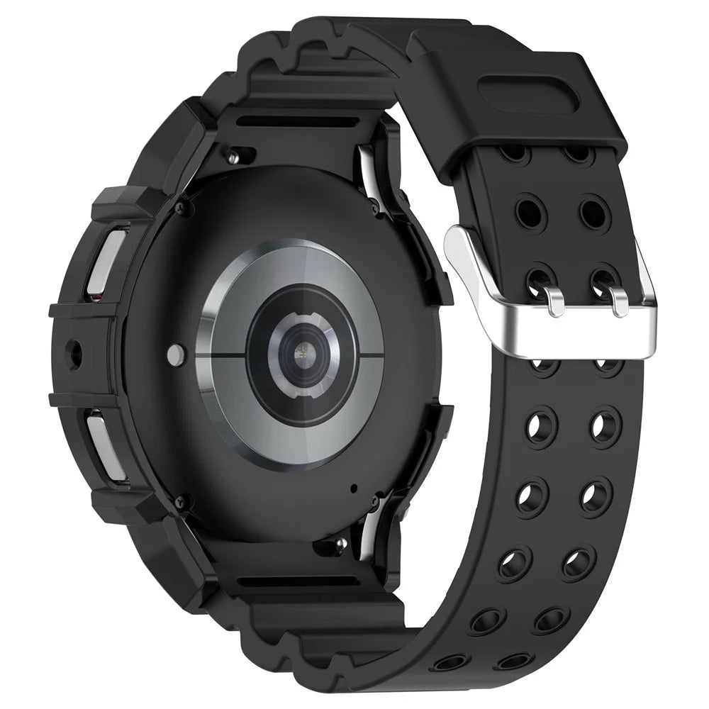 For Samsung Galaxy Watch7 44mm Watch Band Silicone Strap Replacement with Watch Case - Black - 3