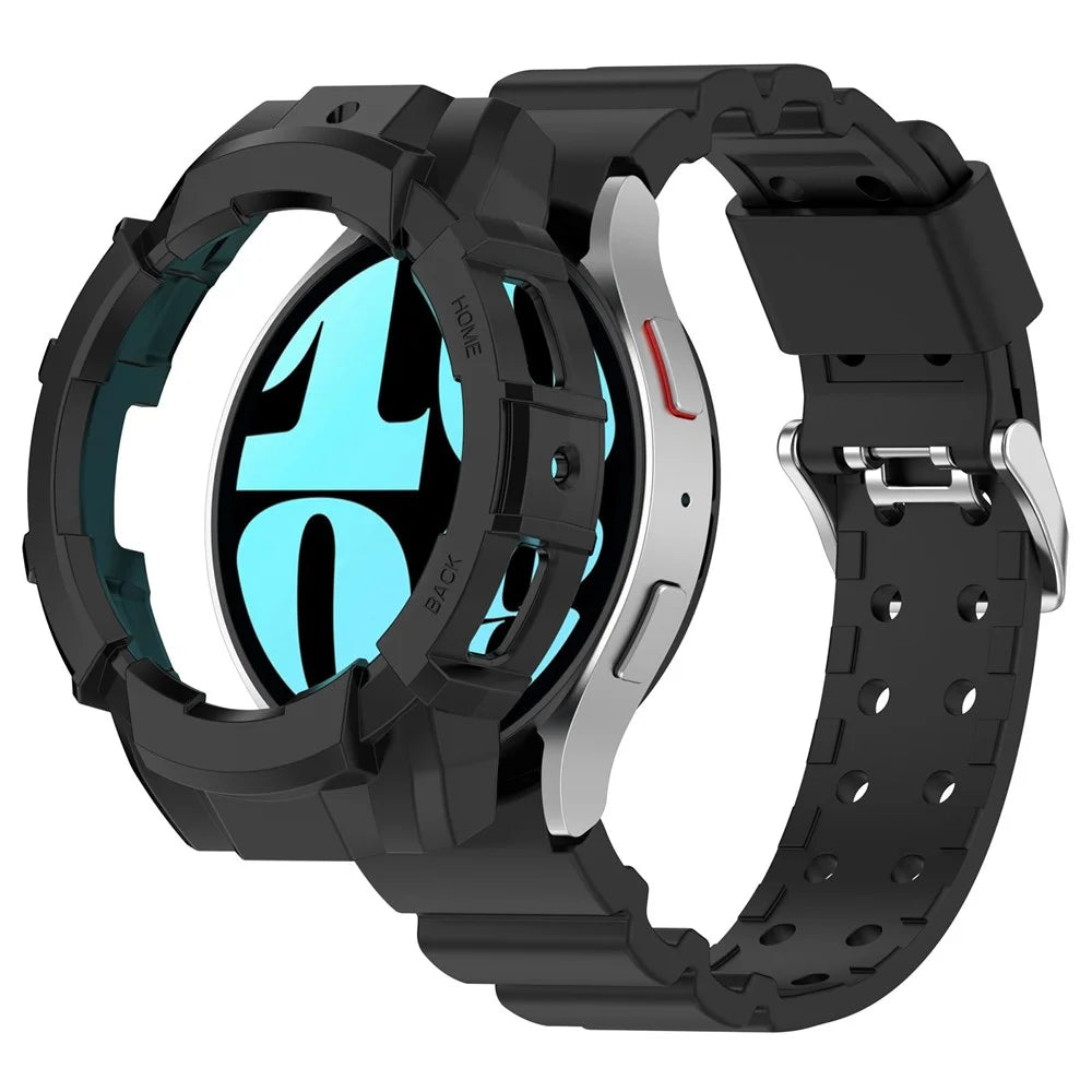 For Samsung Galaxy Watch7 40mm Watch Band Silicone Strap Replacement with Watch Case - Black - 1