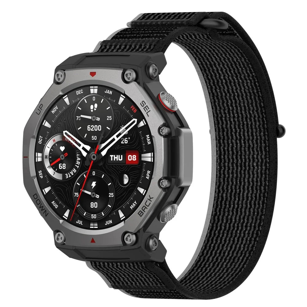 For Huami Amazfit T-Rex 3 Wtch Band Nylon Braided Replacement Watch Strap - Black+Grey - 3