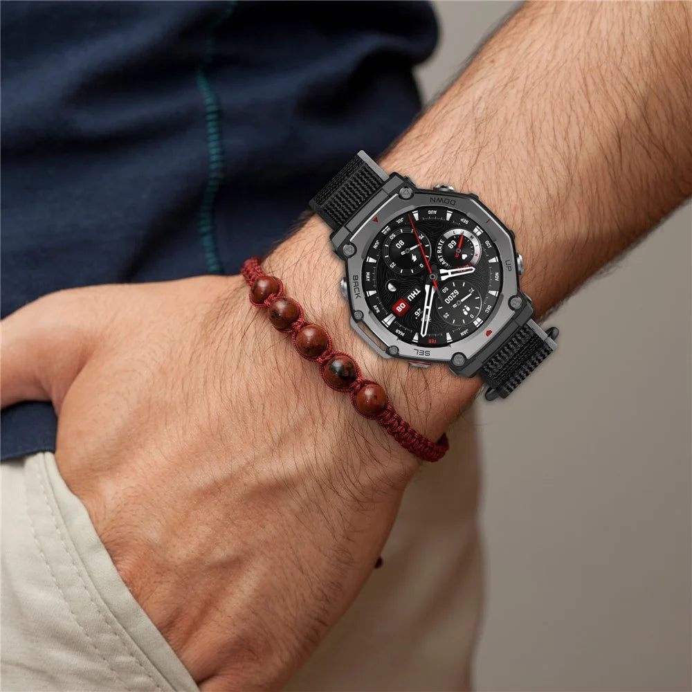 For Huami Amazfit T-Rex 3 Wtch Band Nylon Braided Replacement Watch Strap - Black+Grey - 6