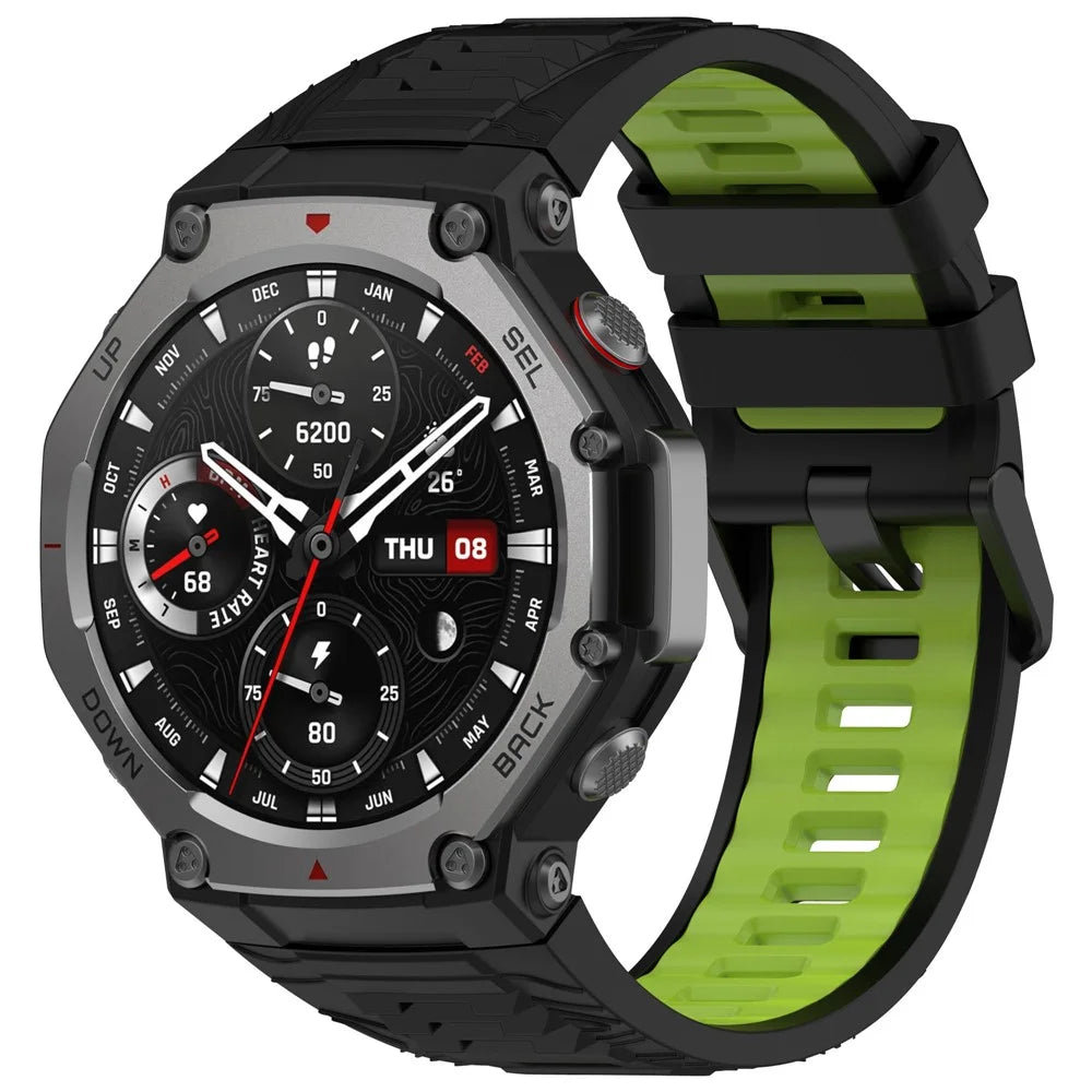For Huami Amazfit T-Rex 3 Watch Band Dual Color Silicone Breathable Sport Strap - Black+Green - 2
