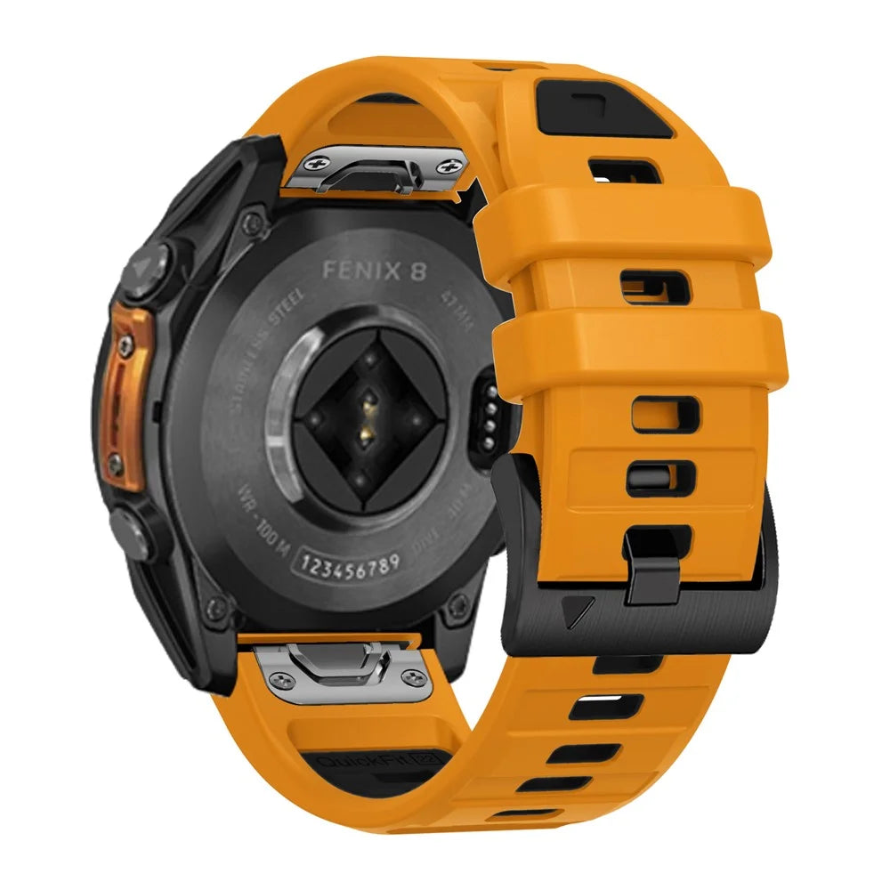 22mm Watch Strap for Garmin Fenix 8 47mm / Fenix E 47mm / Quatix 7 Pro Universal Silicone Band - Orange+Black - 1
