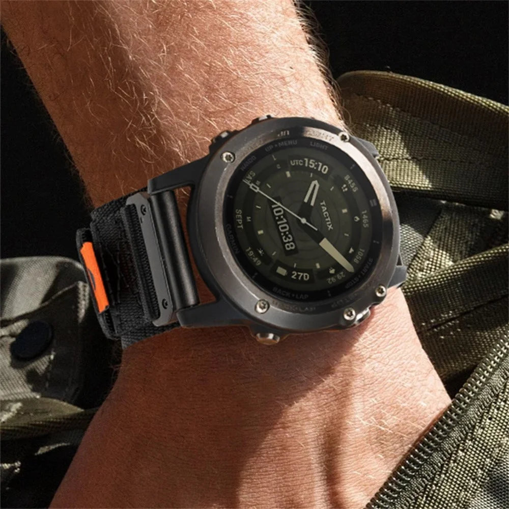 22mm Magic Tape Nylon Quick Release Strap for Garmin Fenix 8 47mm / Fenix 7 / 6 - Army Green - 4