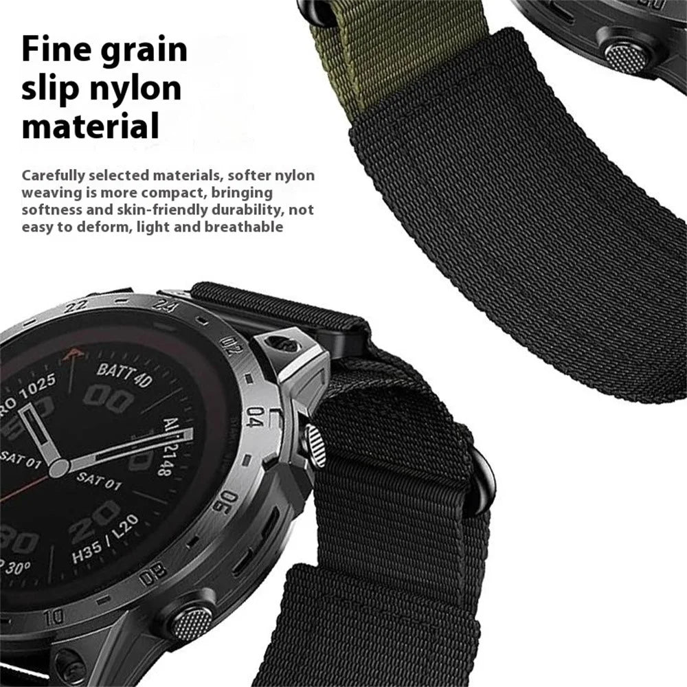 22mm Magic Tape Nylon Quick Release Strap for Garmin Fenix 8 47mm / Fenix 7 / 6 - Army Green - 7