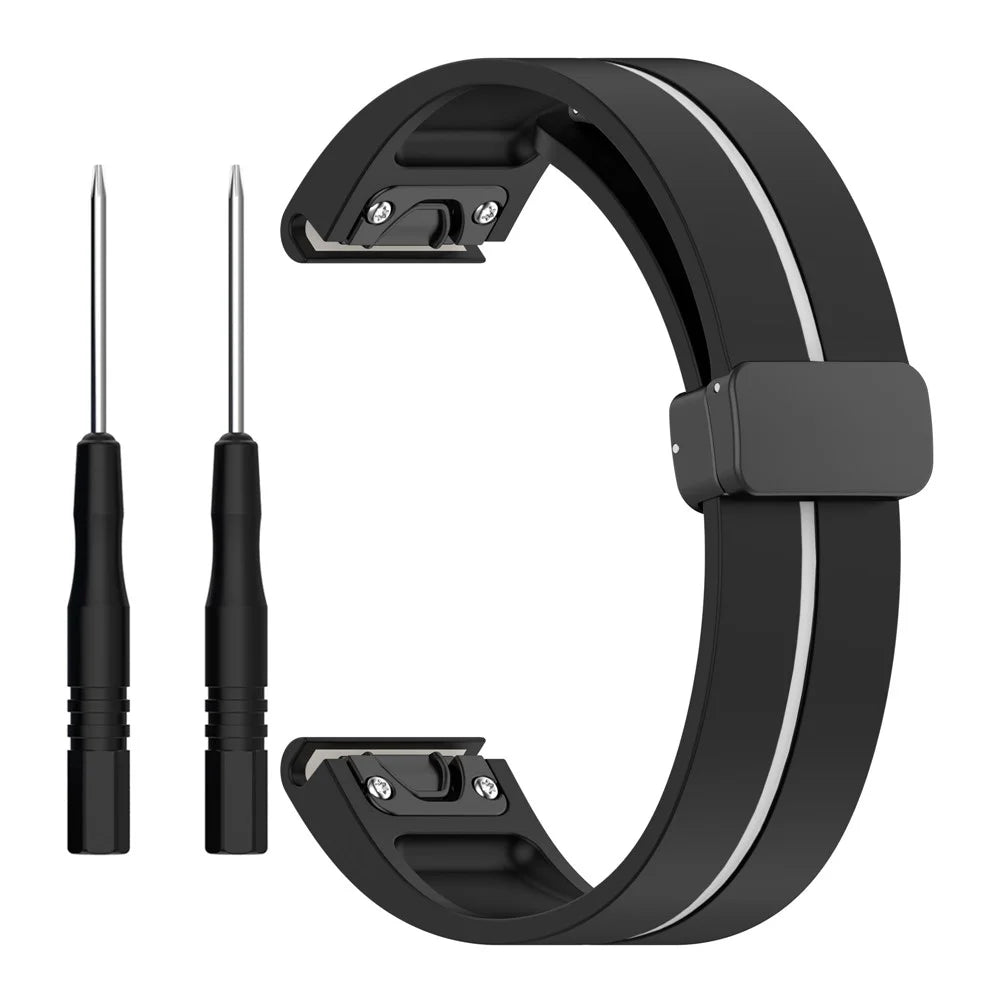 22mm Watch Strap For Garmin Fenix 8 47mm / Fenix 7 / 6 Silicone Watchband with Magnetic Black Buckle - Black / White - 1