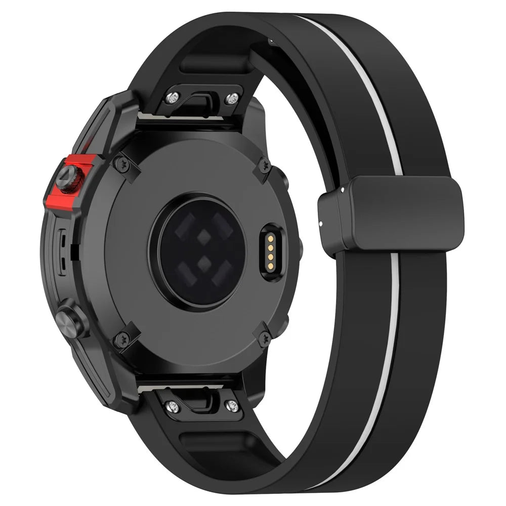 22mm Watch Strap For Garmin Fenix 8 47mm / Fenix 7 / 6 Silicone Watchband with Magnetic Black Buckle - Black / White - 2