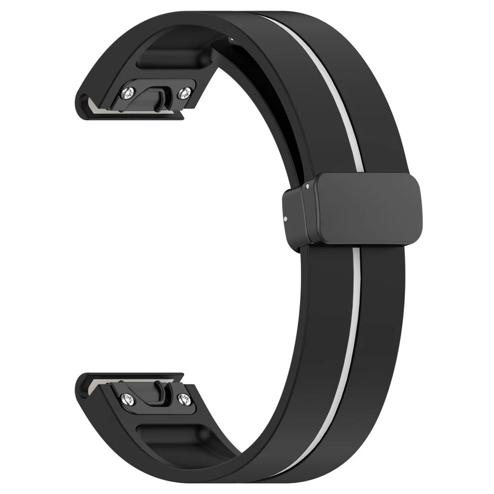 22mm Watch Strap For Garmin Fenix 8 47mm / Fenix 7 / 6 Silicone Watchband with Magnetic Black Buckle - Black / White - 4