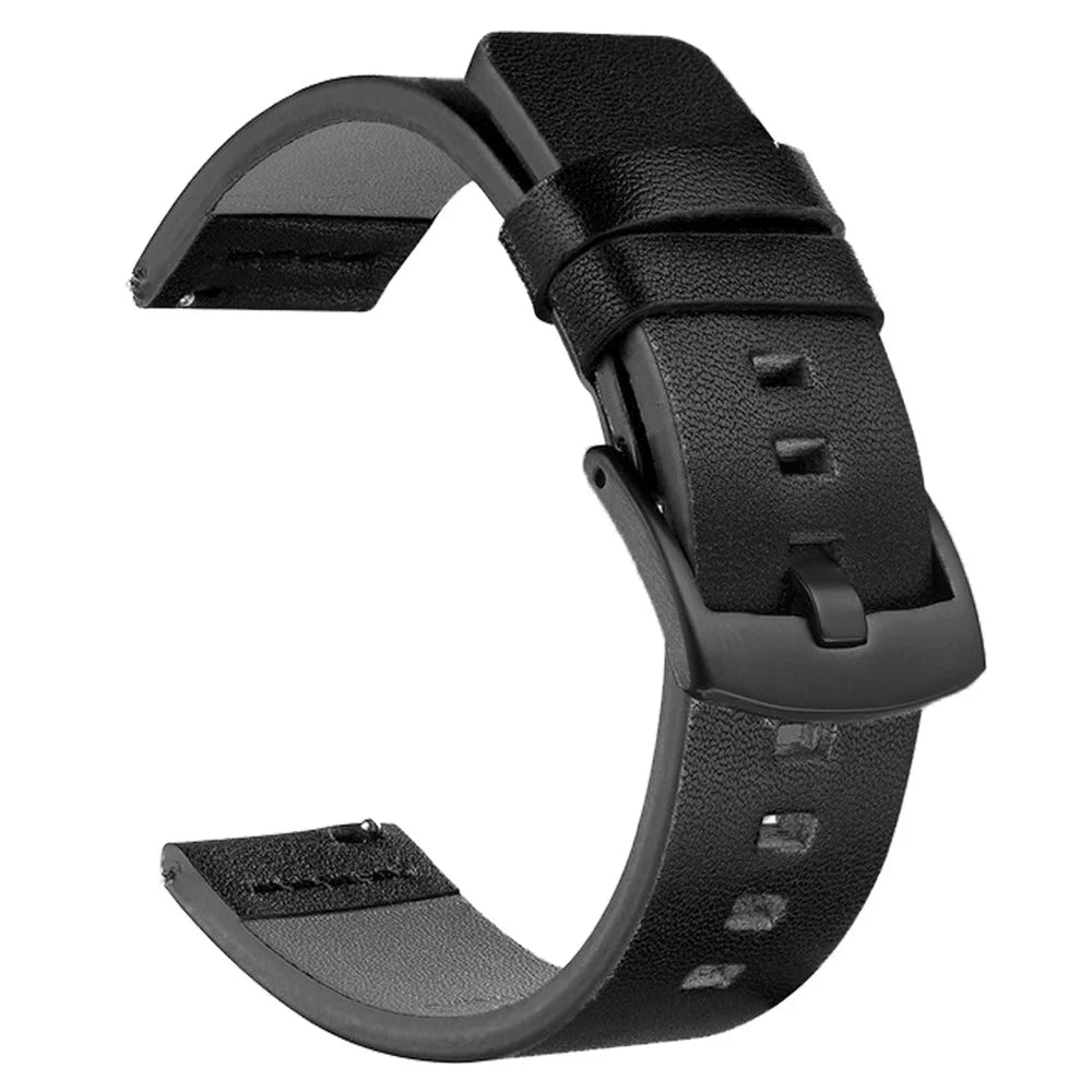 For Suunto 9 / 7 Replacement Watch Band 24mm PU Leather Watch Strap - Black / Black - 1