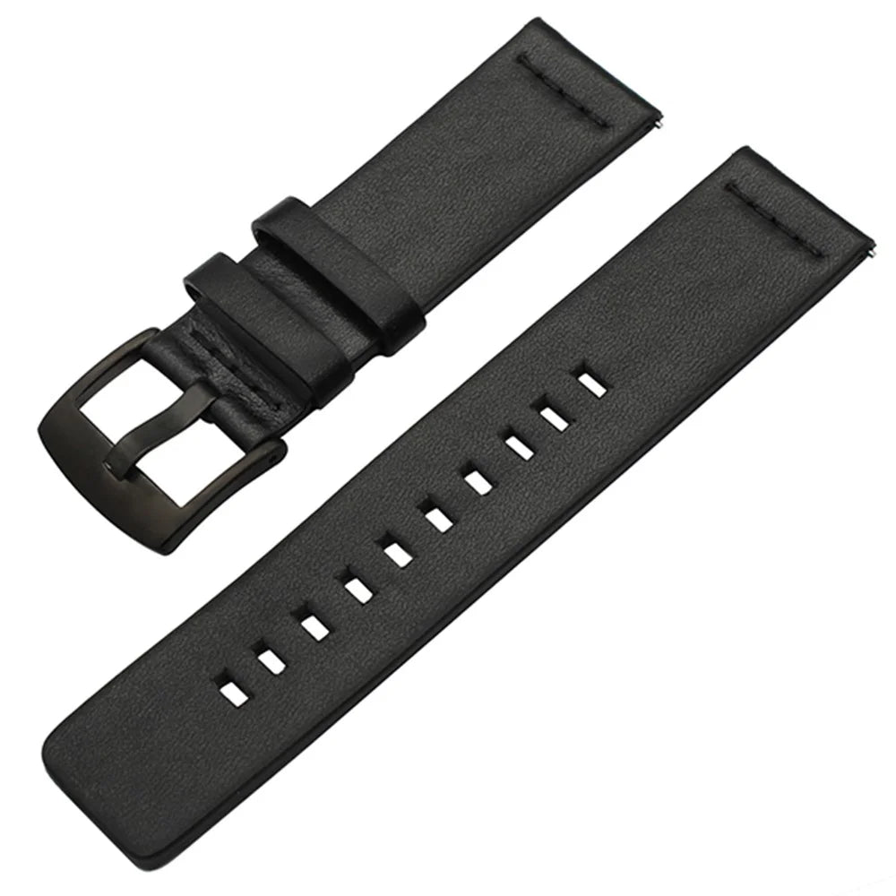 For Suunto 9 / 7 Replacement Watch Band 24mm PU Leather Watch Strap - Black / Black - 3