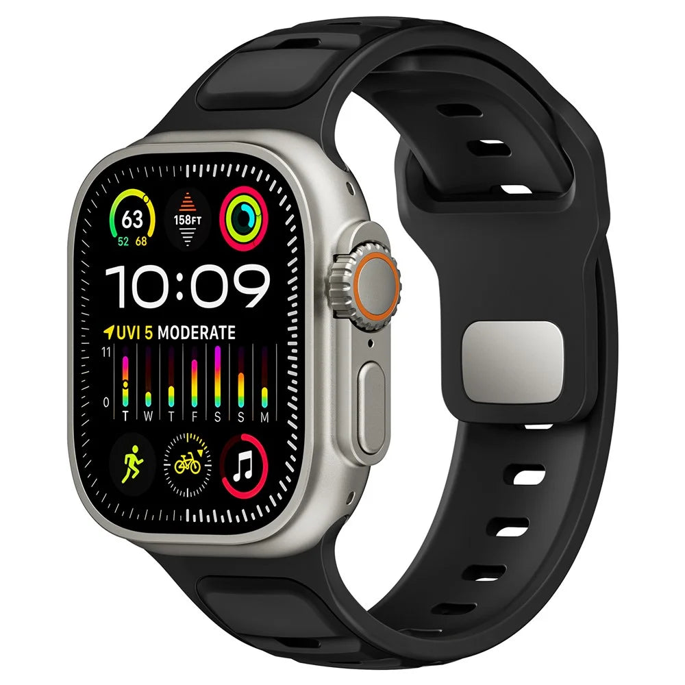 Dual Color Silicone Strap for Apple Watch Ultra 3 2 1 49mm / Series 11 10 46mm / 9 8 7 45mm / SE3 SE2 SE 6 5 4 44mm / 3 2 1 42mm - Black - 4
