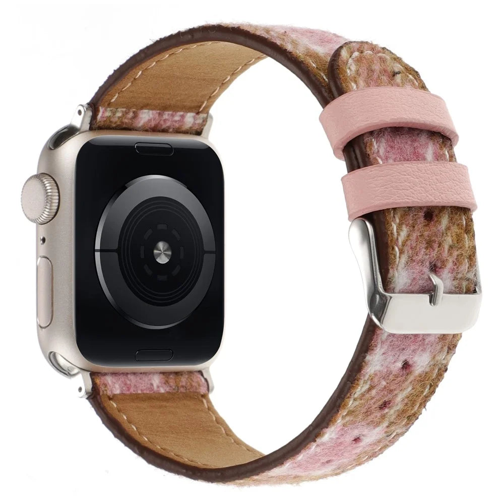 Watchband For Apple Watch Ultra 3 2 1 49mm / Series 11 10 46mm / 9 8 7 45mm / SE3 SE2 SE 6 5 4 44mm / 3 2 1 42mm Wool Fabric Grid Watch Strap - Grid Pink - 1