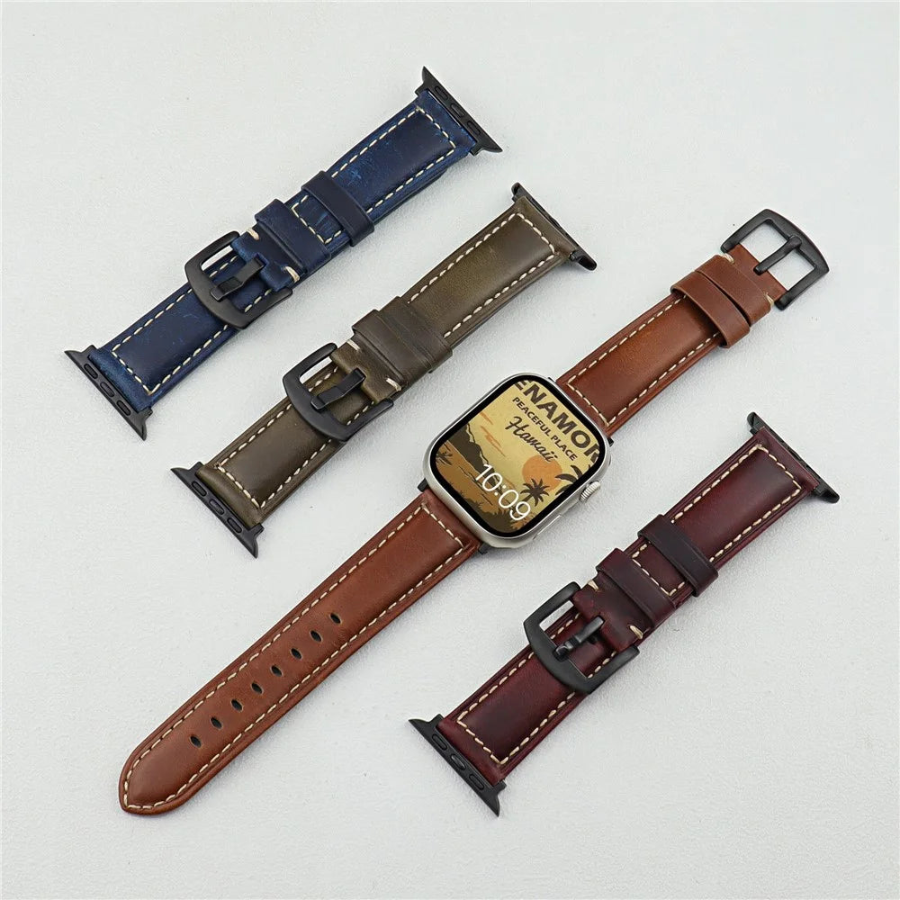 Watch Band For Apple Watch Series 11 10 42mm / 9 8 7 41mm / SE3 SE2 SE 6 5 4 40mm / 3 2 1 38mm Genuine Cow Leather Strap - Brown - 4
