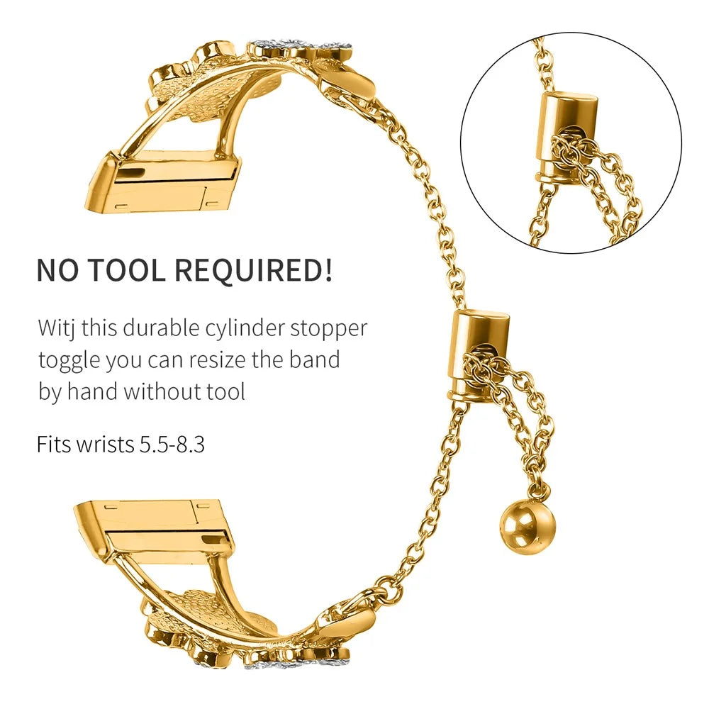 Metal Band Heart Clover Decor For Fitbit Versa 3 / Sense Watch Bracelet Replacement - Gold - 3