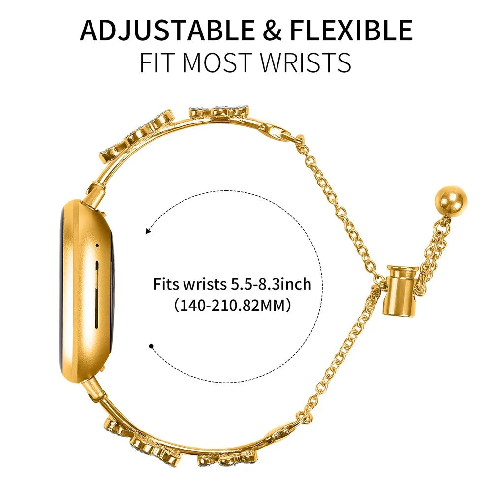 Metal Band Heart Clover Decor For Fitbit Versa 3 / Sense Watch Bracelet Replacement - Gold - 6