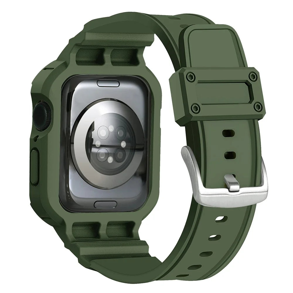 For Apple Watch Series 10 42mm Strap Soft TPU Watch Band with Integrated Watch Case - Army Green - 1