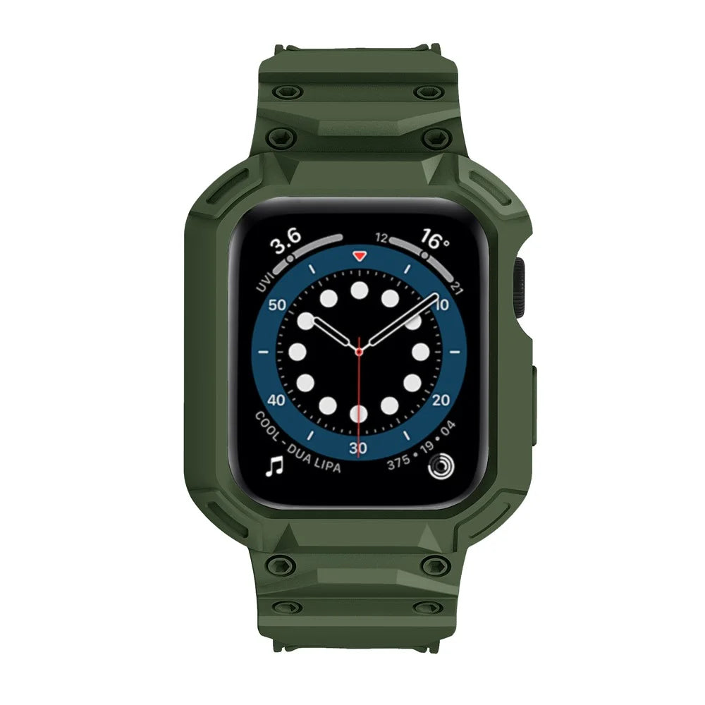 For Apple Watch Series 10 42mm Strap Soft TPU Watch Band with Integrated Watch Case - Army Green - 4