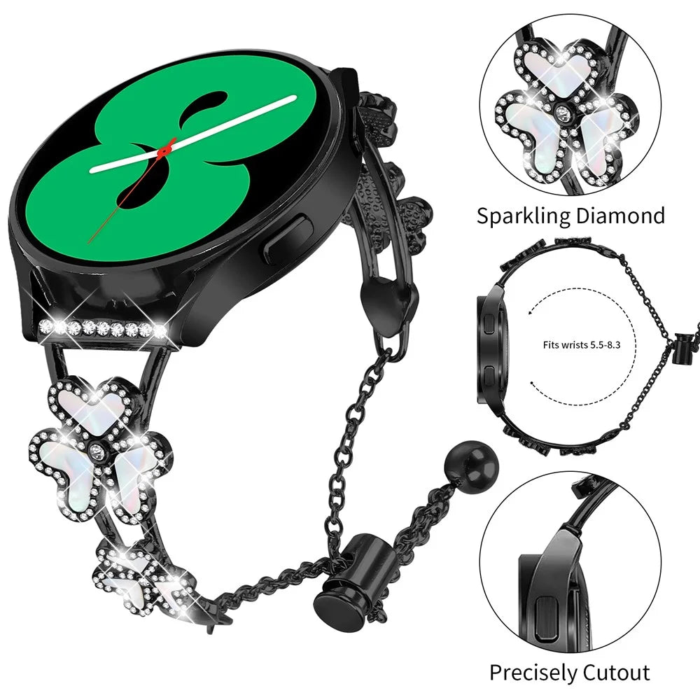 Metal Band Heart Clover Decor For Garmin Vivomove Sport / Venu 2 Plus Watch Bracelet Replacement - Black - Black - 4
