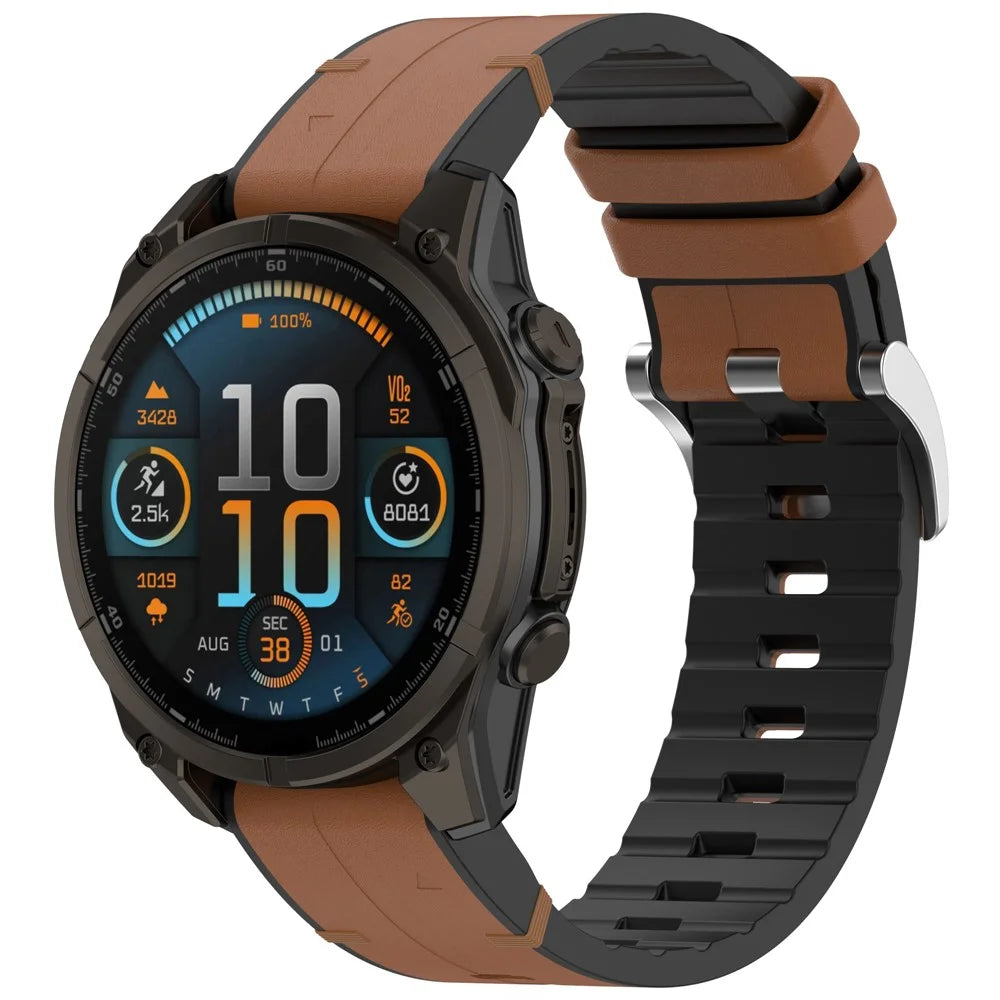 20mm Watch Band For Garmin Fenix 8 43mm / Descent MK3i / Fenix 7S Leather Coated Silicone Adjustable Length Strap - Brown - 4