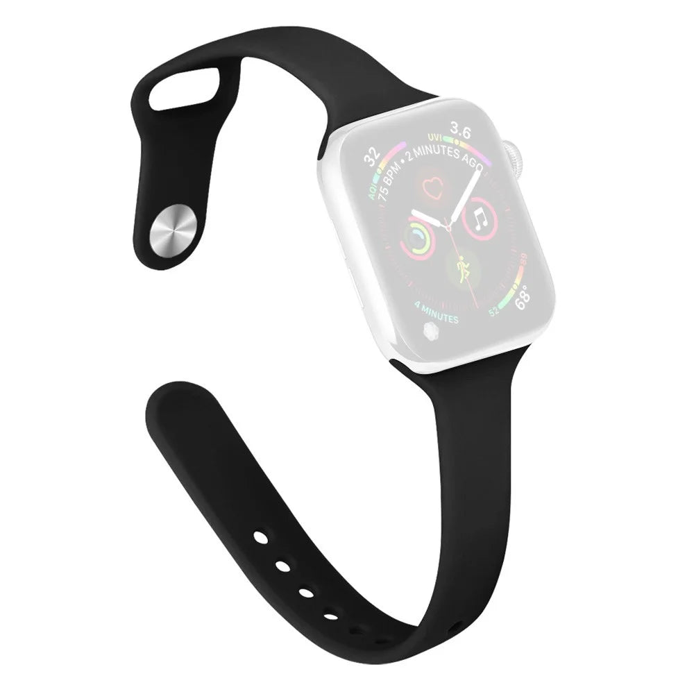 KALEBOL Silicone Watch Band for Apple Watch Series 11 10 42mm / 9 8 7 41mm / SE3 SE2 SE 6 5 4 40mm / 3 2 1 38mm Replacement Strap - Black - 1