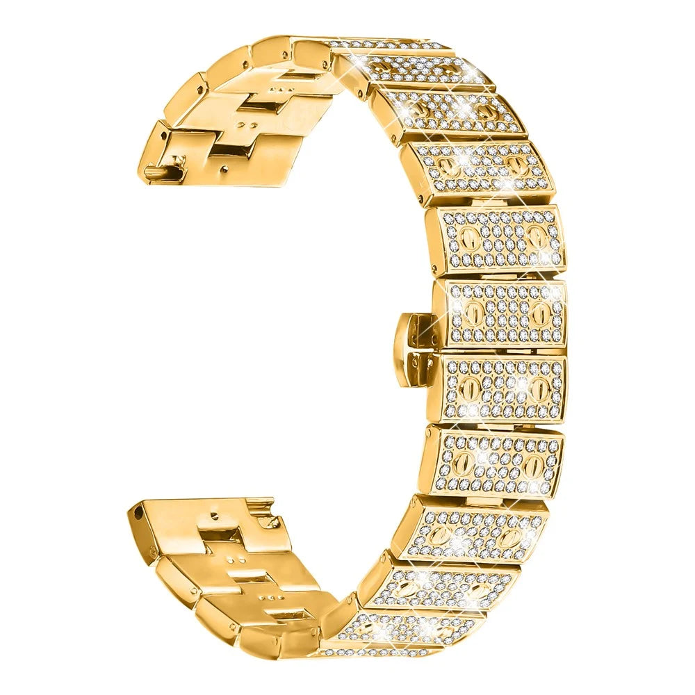 For Samsung Galaxy Watch 46mm Watch Band Alloy Metal Rhinestones Decor Strap with Butterfly Clasp - Gold - 1