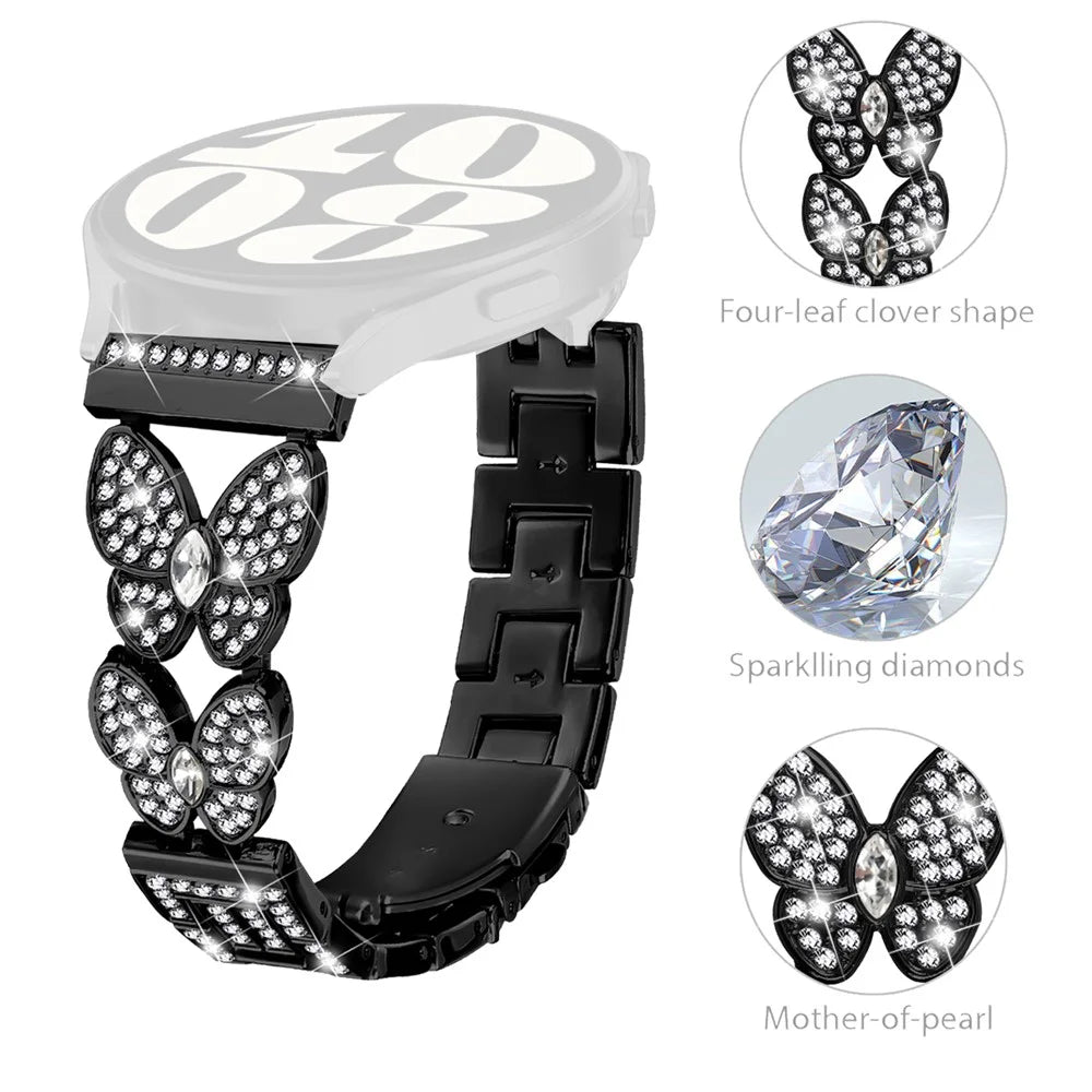 For Honor Watch Magic Band Butterfly Rhinestones Decor Alloy Metal Watch Strap - Black - 2