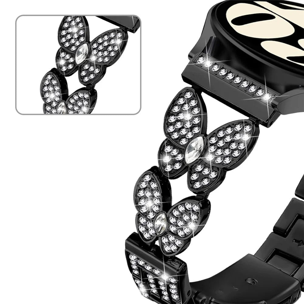 For Honor Watch Magic Band Butterfly Rhinestones Decor Alloy Metal Watch Strap - Black - 3