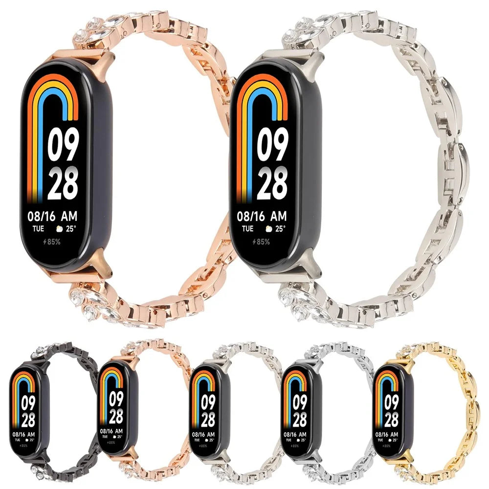 Metal Watch Strap For Xiaomi Smart Band 9 NFC / 9 / 8 Wheat-Shaped Rhinestone Adjustable Wrist Band Replacement Bracelet - Gold - 3