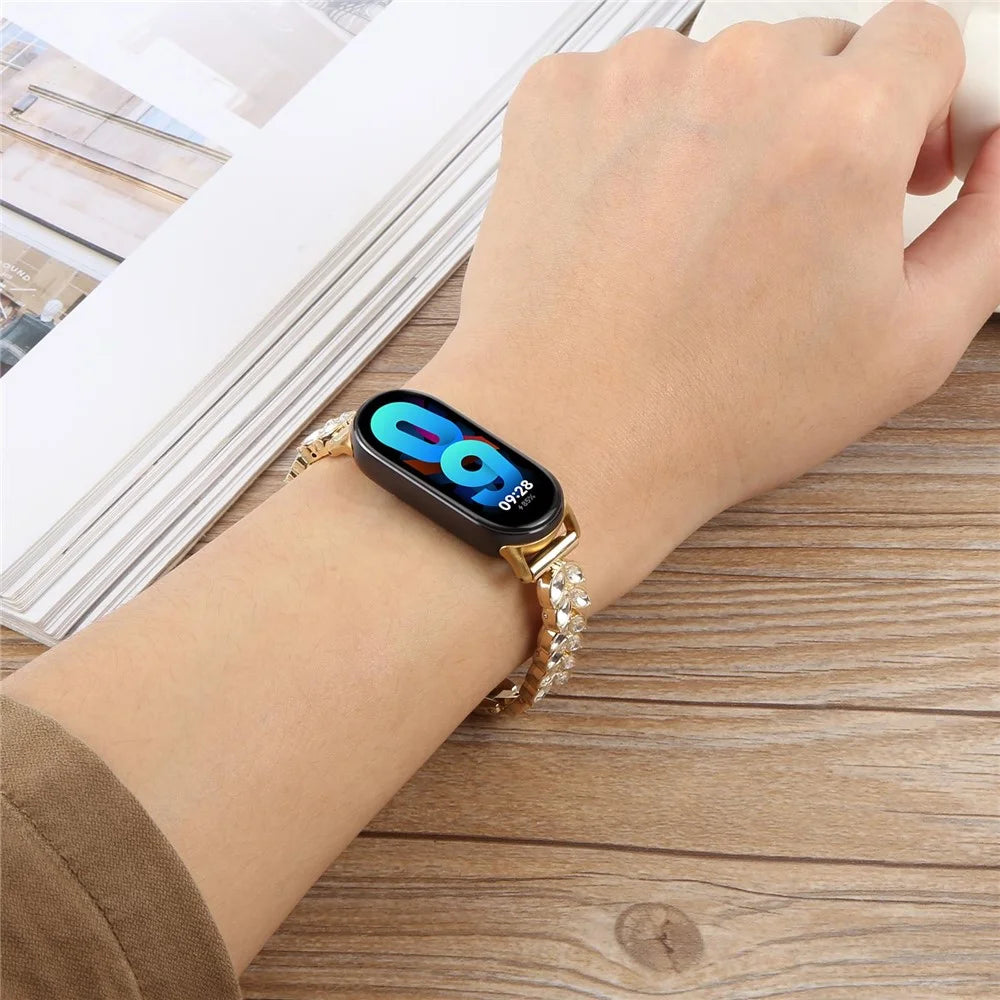 Metal Watch Strap For Xiaomi Smart Band 9 NFC / 9 / 8 Wheat-Shaped Rhinestone Adjustable Wrist Band Replacement Bracelet - Gold - 4