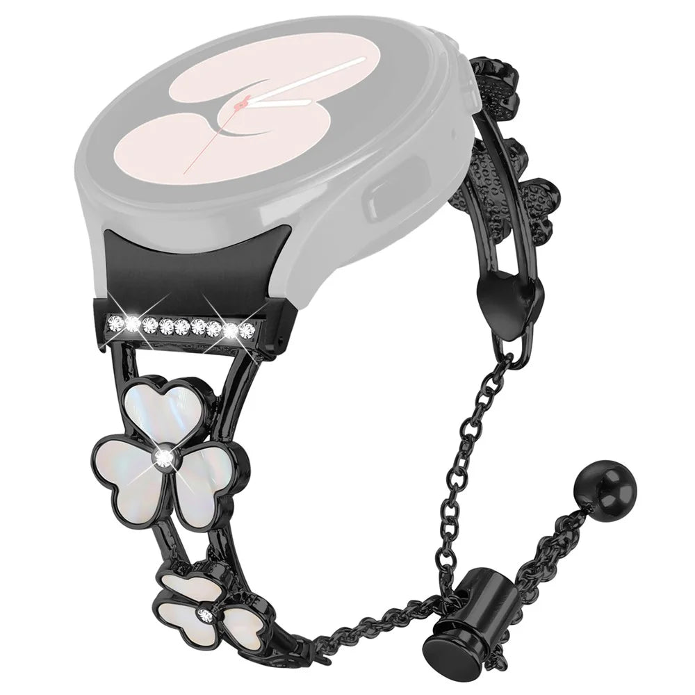Watch Band with Quick Release Connector for Samsung Galaxy Watch6 40mm 44mm / Watch6 Classic 43mm 47mm Heart Clover Decor Strap - Black - 1