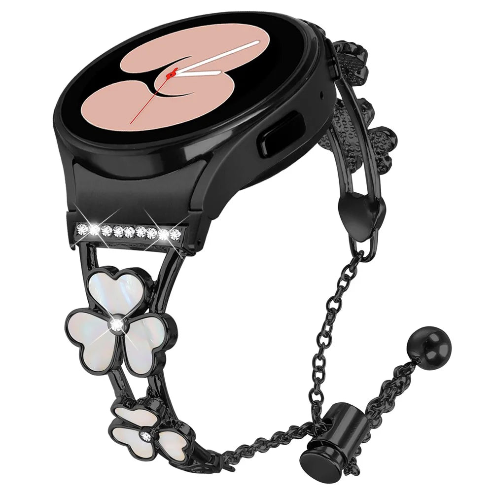 Watch Band with Quick Release Connector for Samsung Galaxy Watch6 40mm 44mm / Watch6 Classic 43mm 47mm Heart Clover Decor Strap - Black - 2
