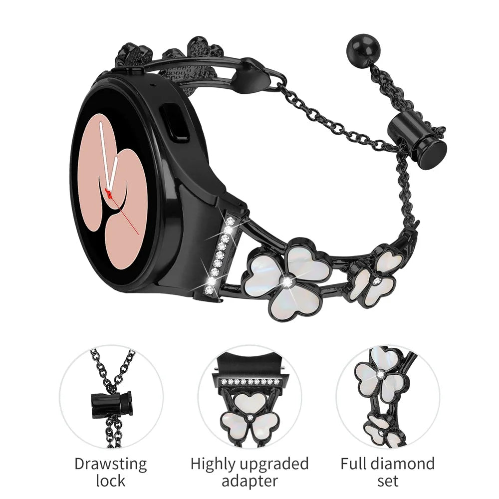 Watch Band with Quick Release Connector for Samsung Galaxy Watch6 40mm 44mm / Watch6 Classic 43mm 47mm Heart Clover Decor Strap - Black - 3